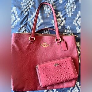 Pink coach wallet and bag